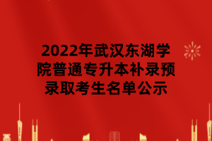 2022年武漢東湖學(xué)院普通專(zhuān)升本補(bǔ)錄預(yù)錄取考生名單公示